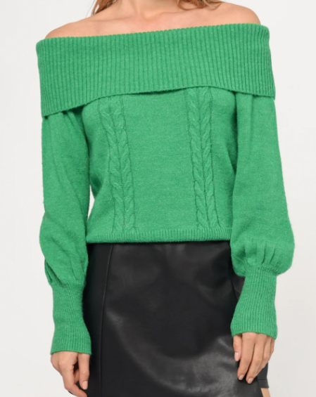 Haley Off Shoulder Sweater "Green"