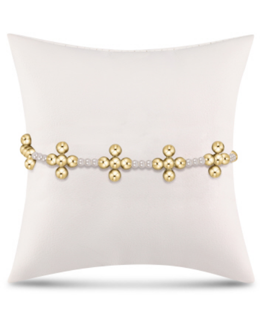Signature Cross Sincerity Pattern Pearl 3mm Bead Bracelet - Classic Beaded Signature Cross Gold - 4mm Bead Gold