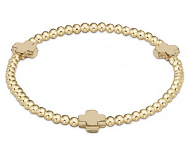 Extends - Signature Cross Gold Pattern 3mm Bead Bracelet - Gold