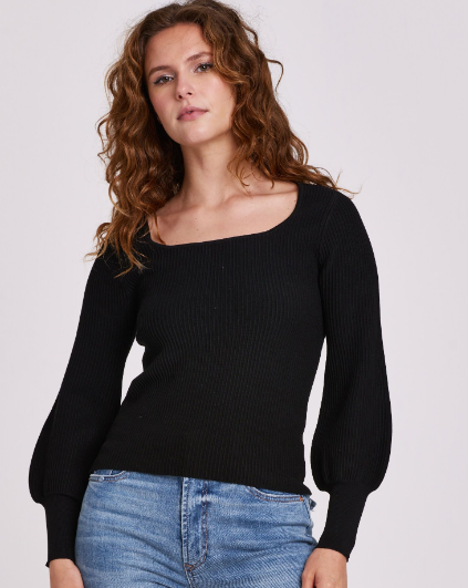 Lincoln Long Puff Sleeve Top "Black"