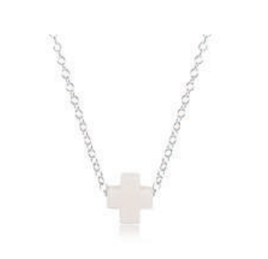 16" Necklace Sterling - Signature Cross Off White
