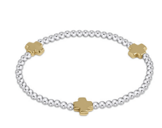 Signature Cross Sterling Mixed Metal Pattern 3mm Bead Bracelet - Gold