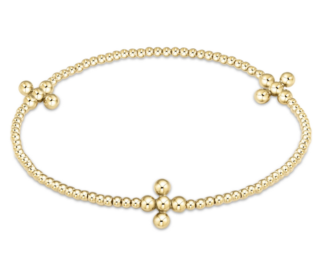 Signature Cross Gold Pattern 2mm Bead Bracelet - Classic Beaded Signature Cross Gold - 3mm Bead Gold