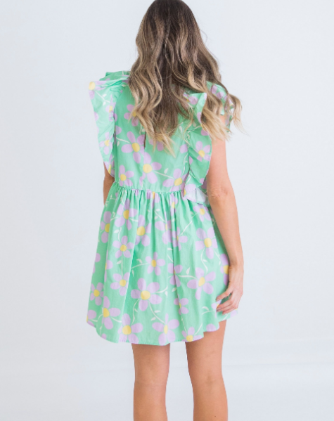 Daisy Ruffle Poplin Mini Dress "Green"