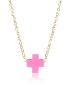 egirl 14" Necklace Gold - Signature Cross Bright Pink