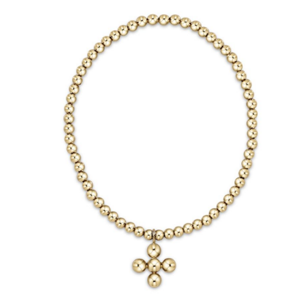 Classic Gold 3mm Bead Bracelet - Classic Beaded Signature Cross Gold Charm - 4mm Bead Gold