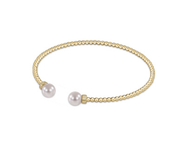 Classic Gold 2mm Bead Cuff - Pearl