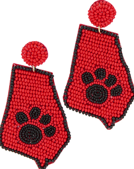 Georgia Map Paw Earrings "Red"