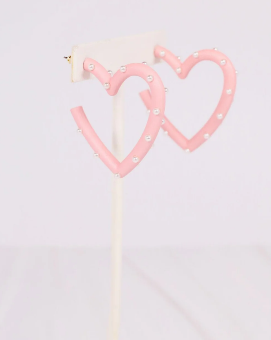 Admirer Pearl Heart Earrings "Light Pink"