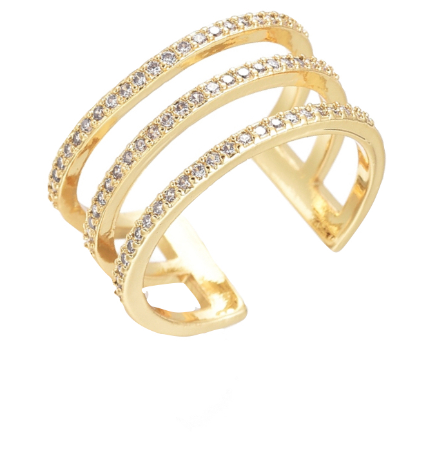 Socialite Pave Triple Band Ring "Gold"