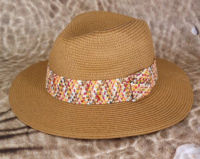 Straw Hat with Multicolor Band