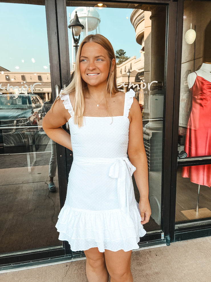 Charlotte Ruffle Strap Dress in "White"