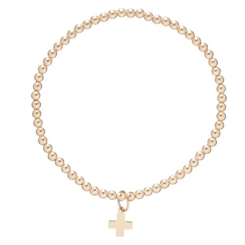 Classic Gold 3mm Bead Bracelet - Signature Cross Gold Charm