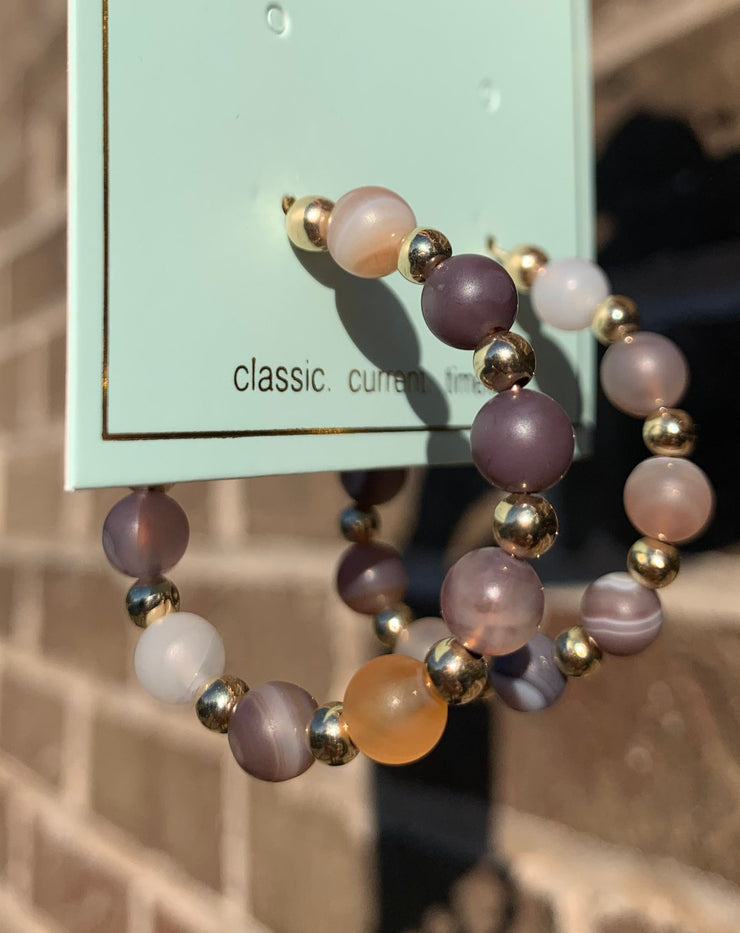 Beaded Grateful 1.25" Post Hoop Earring "Botswana Agate"