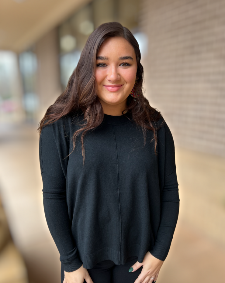 Dolman Boxy Sweater with Center Seam "Black"