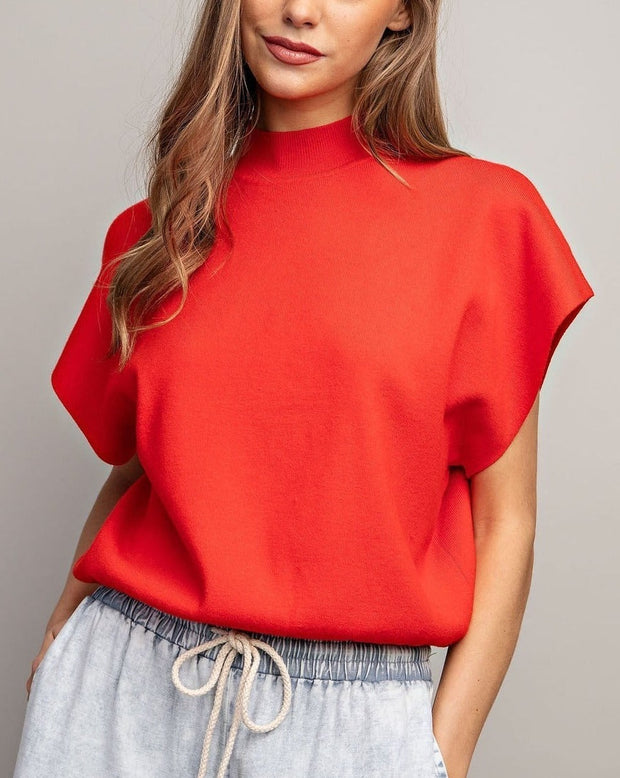 Knit Mock Neck Short Sleeve Top (Available in 2 Colors)
