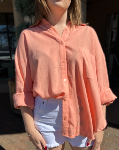 Long Sleeve Loose Fit Button Down Shirt "Coral"