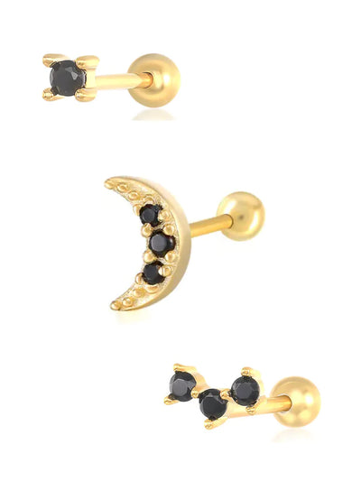 Single Stud Earring Trio "Black"