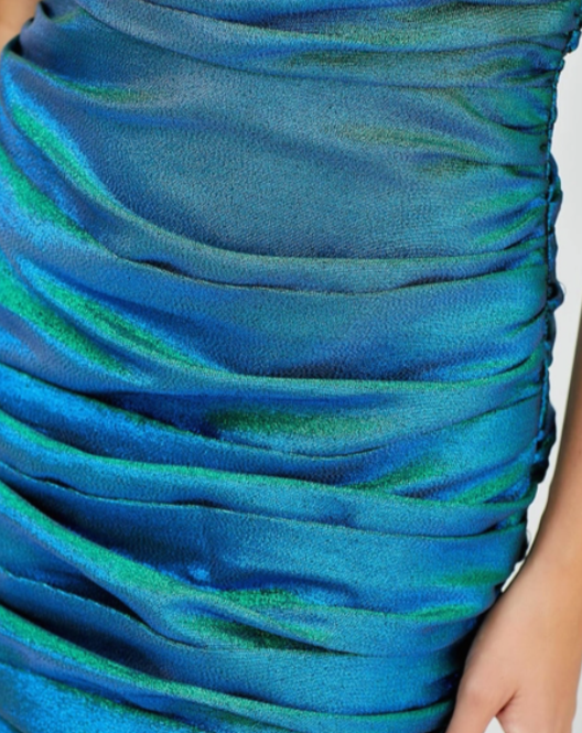 Strapless Metallic Ruffle Dress "Green Blue"