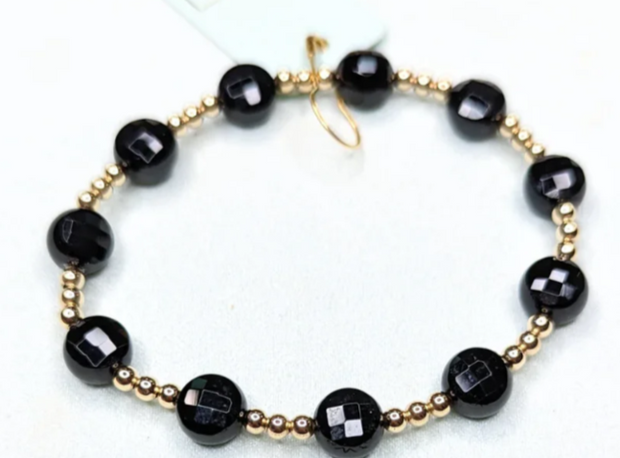 Admire Gold 3mm Bead Bracelet - Faceted Onyx