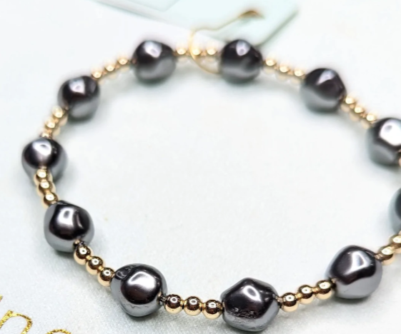 Admire Gold 3mm Bead Bracelet - Pearl Dark Gray