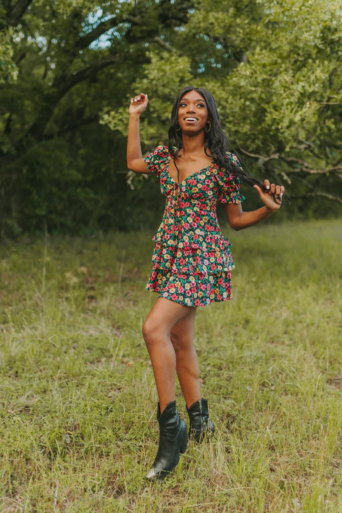 Tammy Botanical Dress "Pink/Black"