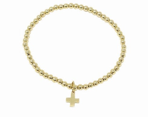 Egirl Classic Gold 3mm Bead Bracelet - Signature Cross Gold Charm
