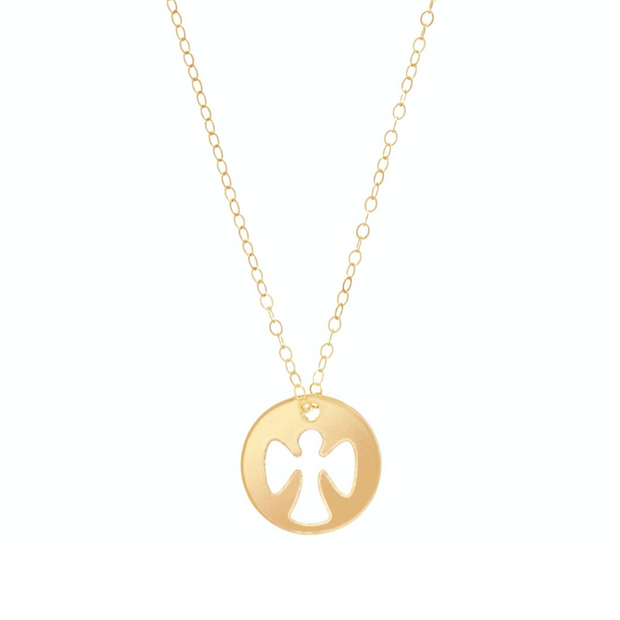 16” Necklace Gold - Guardian Angel Gold Disc
