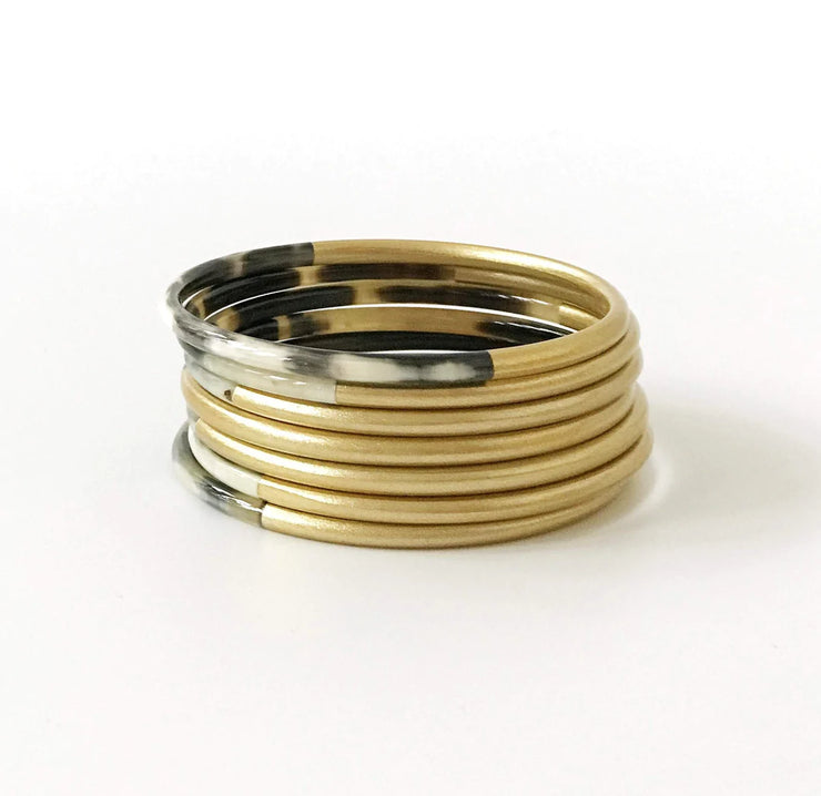 Shiny Gold Horn Bangle Set "Gold"