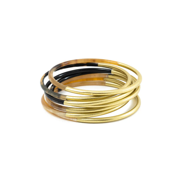 Shiny Gold Horn Bangle Set "Gold"
